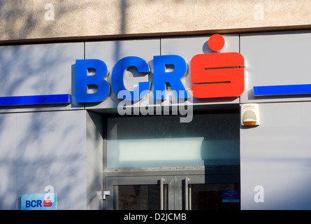 Oradea, Rumänien, Schriftzug und Logo Erste Bank Sparkasse-BCR Stockfoto