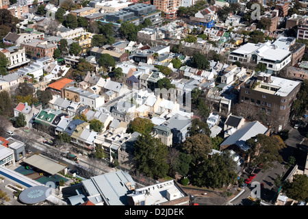 Erhöhten Luftaufnahme des viktorianischen Terrasse befindet sich im innerstädtischen Stadtteil Darlinghurst East Sydney Australien Stockfoto