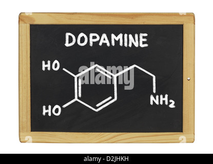 chemische Formel von Dopamin auf einer Tafel Stockfoto