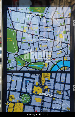 Stadtplan in der Regent Street in der Nähe von Oxford Circus London, UK Stockfoto