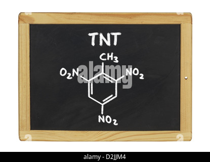 chemische Formel von TNT auf einer Tafel Stockfoto