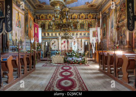 Innen Holz, orthodoxe Kirche der Schutz der Mutter Gottes, Hanczowa, Beskid Niski, Polen Stockfoto