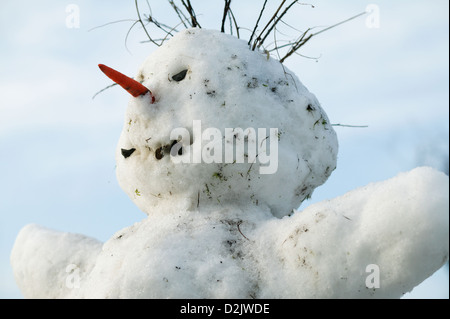Berlin, Deutschland, Schneemann mit Haaren und ausgestreckten Armen Stockfoto