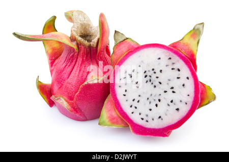 Pitahaya schneiden auf weißem Hintergrund Stockfoto