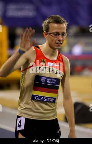 Glasgow, Vereinigtes Königreich. 26. Januar 2013. Florian Orth Deutschland Männer 1500 m 2. - in der britischen Leichtathletik Glasgow Länderspiel Emirates Arena Stockfoto