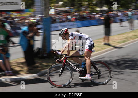 Oliver Kaisen Lotto Belisol Angriff in der letzten Runde der Stufe 6 der Santos Tour Down Under 2013 Adelaide City Tour, South Australia am 27. Januar 2013 Stockfoto