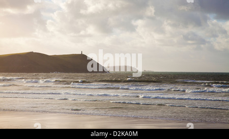 Stepper Point und die fernen Trevose Head von Polzeath Cornwall England UK Stockfoto
