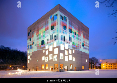 Essen, Deutschland, Zollverein-Kubus, Lichtkunst anlässlich der Eröffnungsfeier Stockfoto