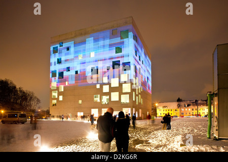 Essen, Deutschland, Zollverein-Kubus, Lichtkunst anlässlich der Eröffnungsfeier Stockfoto