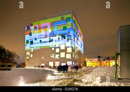 Essen, Deutschland, Zollverein-Kubus, Lichtkunst anlässlich der Eröffnungsfeier Stockfoto