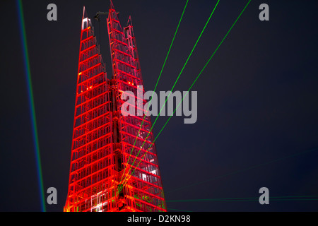 Erste Laser-Licht Show - The Shard Wolkenkratzer - London Stockfoto