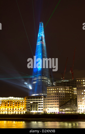 Erste Laser-Licht Show - The Shard Wolkenkratzer - London Stockfoto