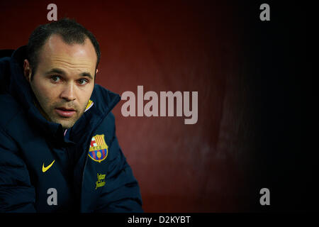 Barcelona, Spanien. 27. Januar 2013. Andres Iniesta (FC Barcelona), während La Liga Fußballspiel zwischen FC Barcelona und CA Osasuna im Camp Nou in Barcelona, Spanien, Sonntag, 27. Januar 2013. Foto: S.Lau/ Alamy Live-Nachrichten Stockfoto