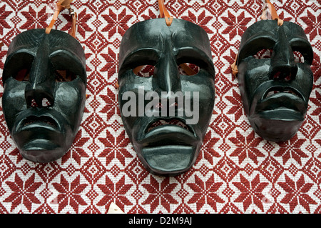 Traditionelle Holzmaske Mamuthones Mamoiada Karneval in einer Ausstellung, Barbagia, Sardinien, Italien, Europa Stockfoto