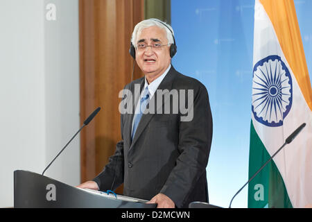 Berlin, Deutschland. 28. Januar 2013. Salman Khurshid, Außenminister trifft der deutsche Außenminister Guido Westerwelle in Berlin. Stockfoto