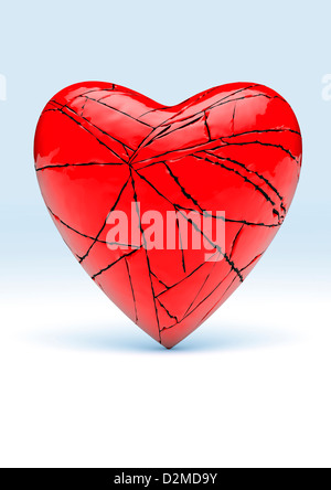 Herz gebrochen - rote Herzen Liebesbeziehungen / Beziehung zerbrechen Konzept Stockfoto