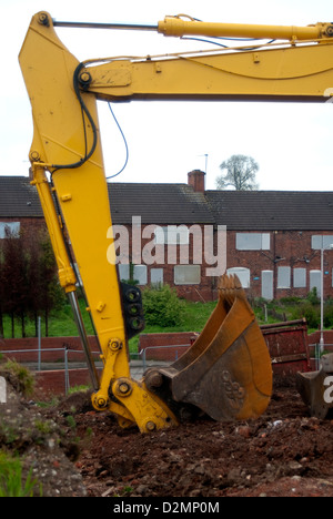 Eine Reihe von ehemaligen Zeche Häuser an Bord und bereit für den Abriss auf Pleasley, Mansfield, Norden Nottinghamshire. Stockfoto