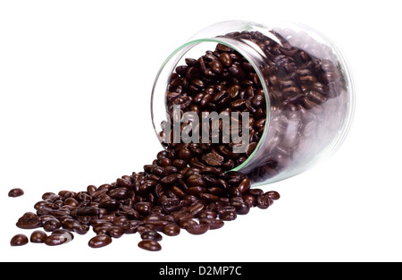 Kaffee Bohnen verschütten aus dem Glas Stockfoto