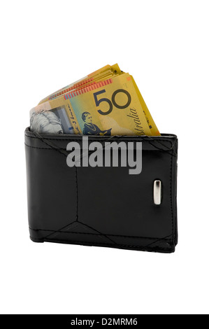 Australische fünfzig-Dollar-Noten in einer Herren Brieftasche Stockfoto