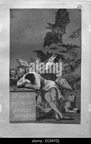 Sleep of Reason produziert Monsters, Francisco de Goya, Los Caprichos, um 1796-8, British Museum, London, England, Großbritannien, GB, Stockfoto