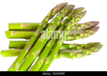 Spargelspitzen auf weißem Hintergrund Stockfoto