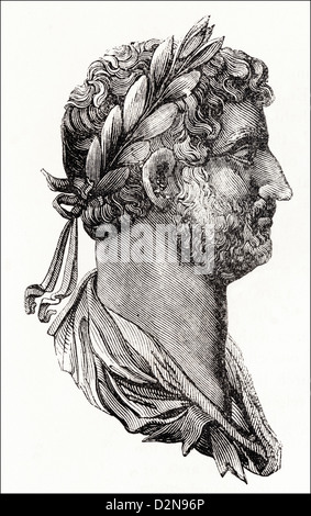 Büste von den Roman Emperor Hadrian Victorian Holzschnitt, Kupferstich ca. 1845 Stockfoto