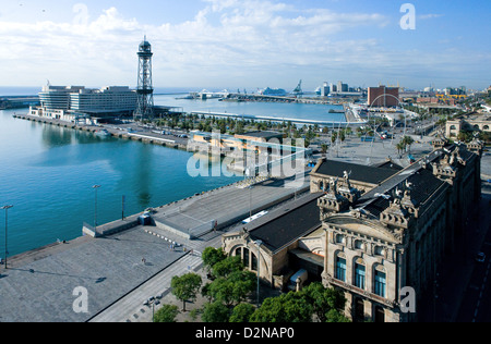 Spanien, Barcelona, Panoramablick auf den alten Hafen Stockfoto