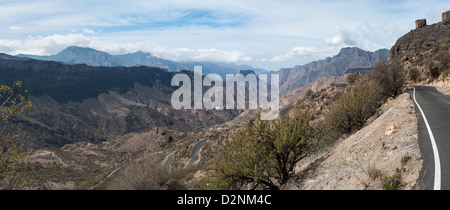 Blick auf Panorama-Berg, Barranco de Fataga, Gran Canaria, Kanarische Inseln, Spanien Stockfoto