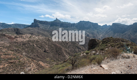 Blick auf Panorama-Berg, Barranco de Nublo, Fataga, Gran Canaria, Kanarische Inseln, Spanien Stockfoto