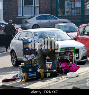 Straßenmusiker, die Einrichtung in Malton North Yorkshire UK Stockfoto