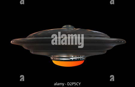UFO auf schwarzem Hintergrund isoliert Stockfoto