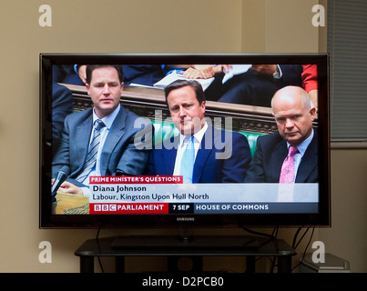 BBC Parlament TV-Kanal zeigt David Cameron Stockfoto