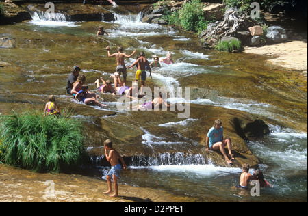 Slide Rock State Park ist ein beliebtes Scenic und Naherholungsgebiet im Oak Creek Canyon in der Nähe von Sedona, Arizona, USA. Stockfoto