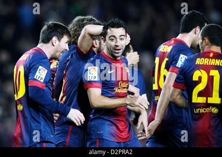 Lionel Messi, Xavi (Barcelona), 27. Januar 2013 - Fußball / Fußball: Spanisch "Liga Espanola" entsprechen Betweena FC Barcelona 5-1 Osasuna im Camp Nou in Barcelona, Spanien. (Foto von D.Nakashima/AFLO) Stockfoto