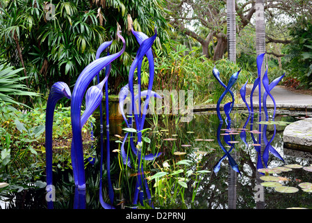 Chihuly Glasskulpturen in einem Teich. Fairchild Botanical Garden. Coral Gables, Florida, USA. Stockfoto