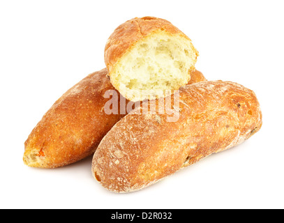 einige Ciabatta (Italienisches Brot), isoliert auf weißem Hintergrund Stockfoto