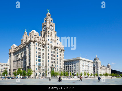 Drei Grazien Gebäude, Pierhead, Liverpool Waterfront, Liverpool, Merseyside, England, UK Stockfoto