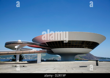 Museu do Arte Contemporanea (Museum of Contemporary Art), Architekt Oscar Niemeyer, Niteroi, Rio De Janeiro, Brasilien Stockfoto