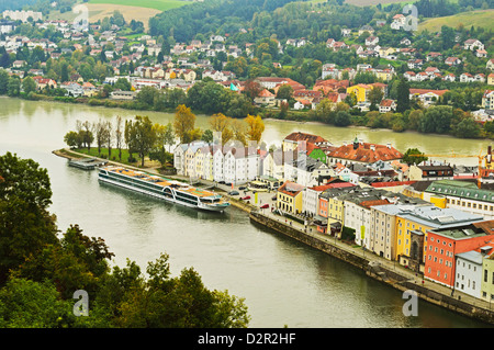 Blick auf Passau mit Donau und Inn, Bayern, Deutschland, Europa Stockfoto