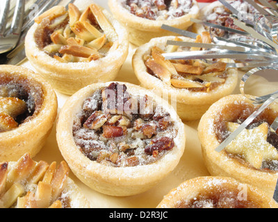 Mini Mince Pies mit einer Vielzahl von Belägen. Stockfoto