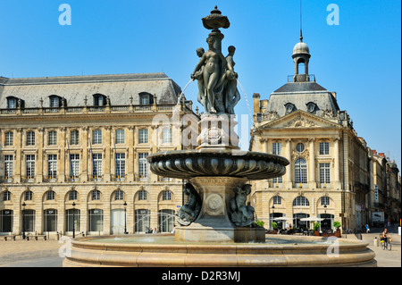 Drei Grazien-Brunnen, Place De La Bourse, Bordeaux, UNESCO-Weltkulturerbe, Gironde, Aquitanien, Frankreich, Europa Stockfoto