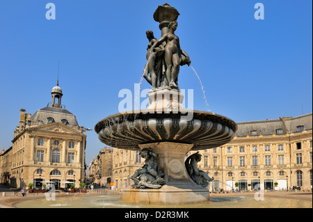 Drei Grazien-Brunnen, Place De La Bourse, Bordeaux, UNESCO-Weltkulturerbe, Gironde, Aquitanien, Frankreich, Europa Stockfoto