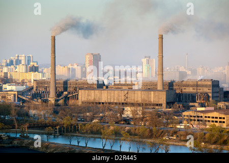 Erhöhten Blick auf die Skyline der Stadt, Pjöngjang, Demokratische Volksrepublik Korea (DVRK), Nordkorea, Asien Stockfoto