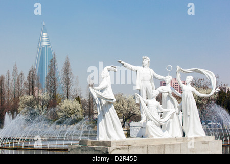 Pyongyang Brunnen vor das Hallenstadion Pjöngjang, Pyongyang, Nordkorea Stockfoto