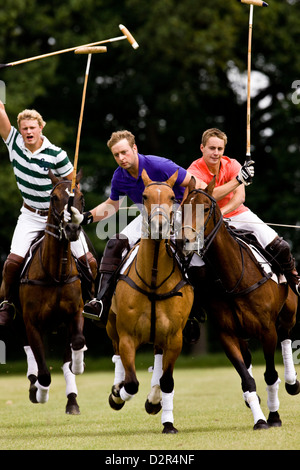 Polo-Spieler schieben einander in Rivalität um den ball Stockfoto