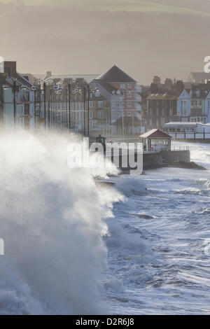 Aberystwyth, Wales, UK. 31. Januar 2013.    Spektakuläre Wellen verursacht durch starke Winde und eine Flut Peitsche Aberystwyth Promenade.  Bildnachweis: atgof.co / Alamy Live News Stockfoto