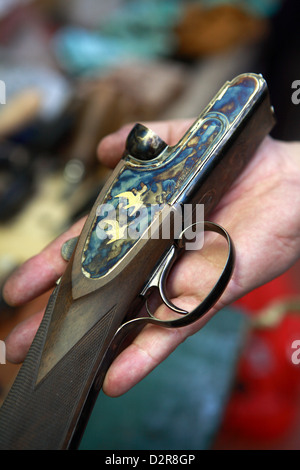 Italienische Handwerkskunst, Gravuren, Pistole, Beretta Schrotflinten, museum Stockfoto