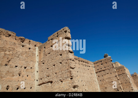 Detail der Wände.  Badii Palast, Marrakesch, Marokko Stockfoto