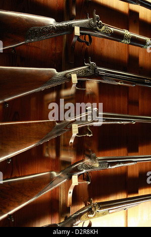 Italienische Handwerkskunst, Gravuren, Pistole, Beretta Schrotflinten, museum Stockfoto