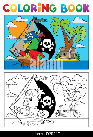 Malvorlagen Piraten Papagei Buchthema 3 - Bild-Darstellung. Stockfoto
